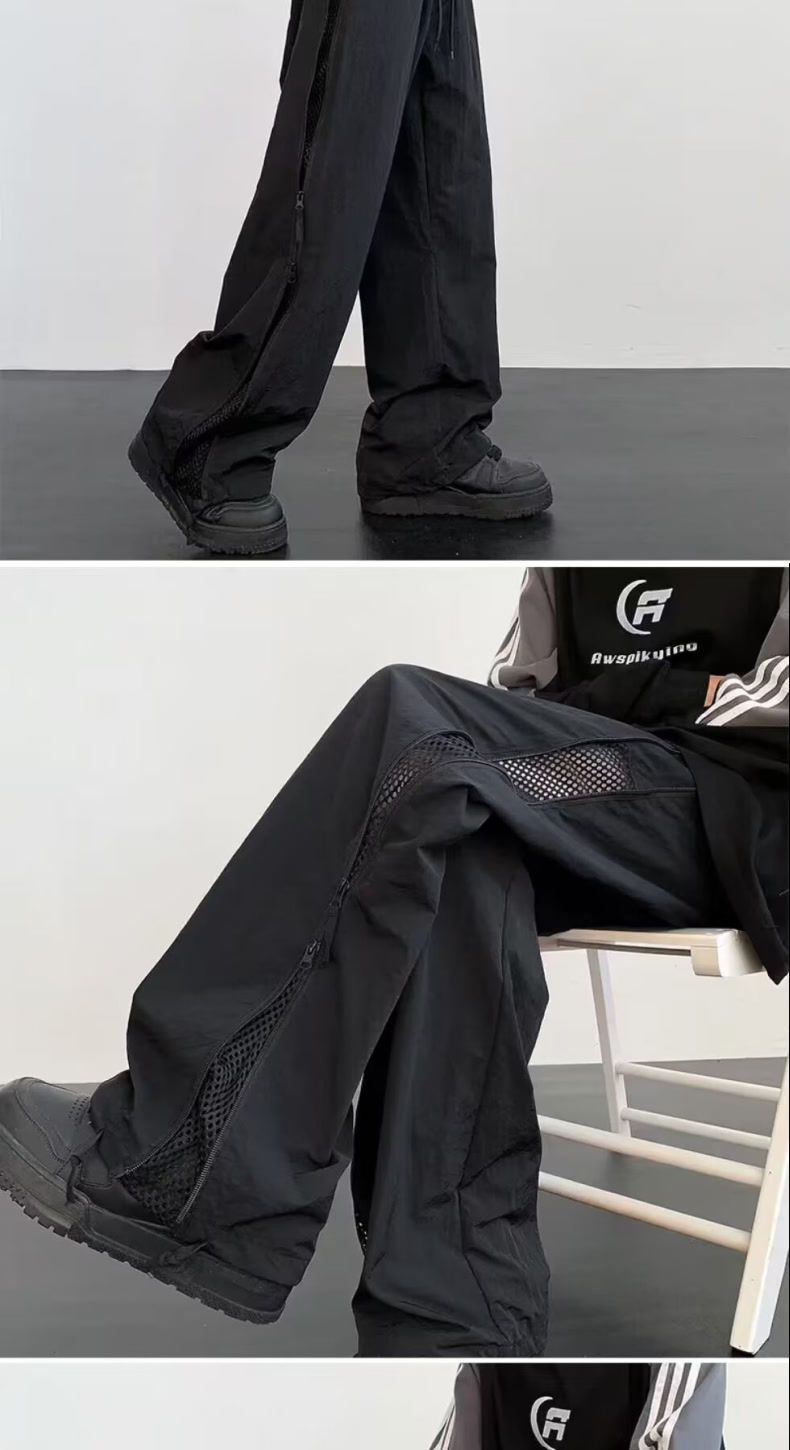 Pantaloni estivi con cerniera e stivaletti in rete, pantaloni casual primaverili ed estivi, pantaloni traspiranti da paracadutista, pantaloni larghi ad asciugatura rapida_voghion.com