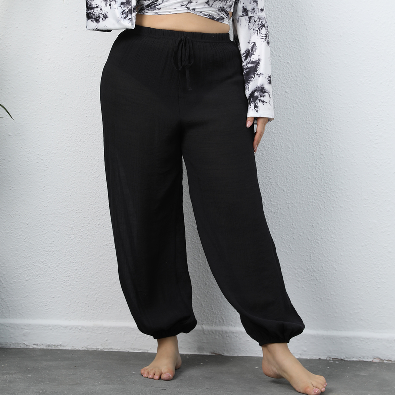 plus size Γυναικείο παντελόνι παραλίας casual φαρδύ φανάρι_voghion.com