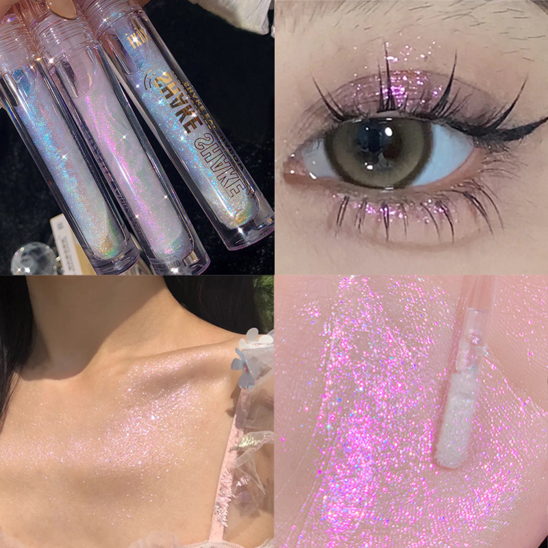 Resaltador 2 colores brillo maquillaje multifunción sombra de ojos líquida delineador de ojos impermeable perla iluminar gusano de seda Shak_voghion.com