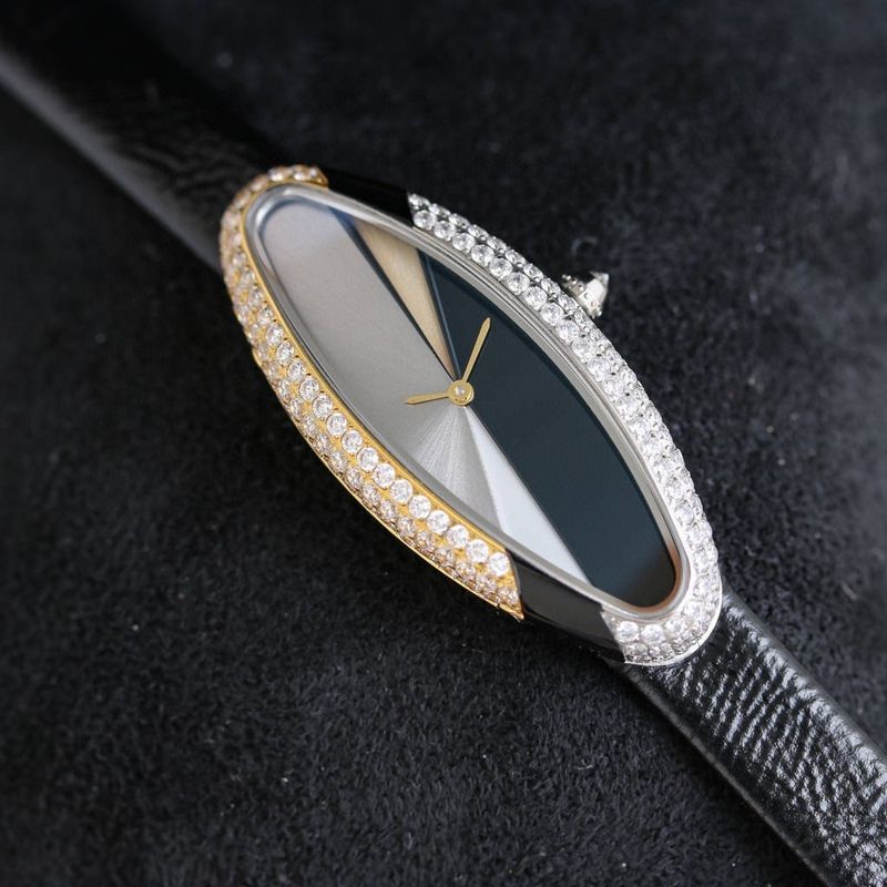 Nuovo orologio da donna con quadrante ovale con diamanti, cinturino in pelle Durian e design leggero di nicchia, Sense Ladies Watch_voghion.com
