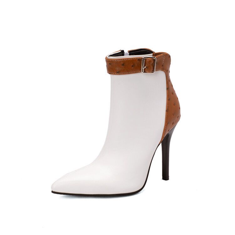 2022 European and American style pointed thin heel fashion women's boots leopard print short boots foreign trade large size color matching short boots_voghion.com