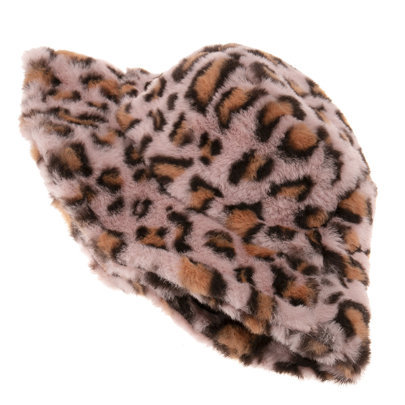 Hat version of imitation mink velvet thickened fisherman's hat in autumn and winter, warm and versatile, retro plush leopard print basin hat trendy_voghion.com