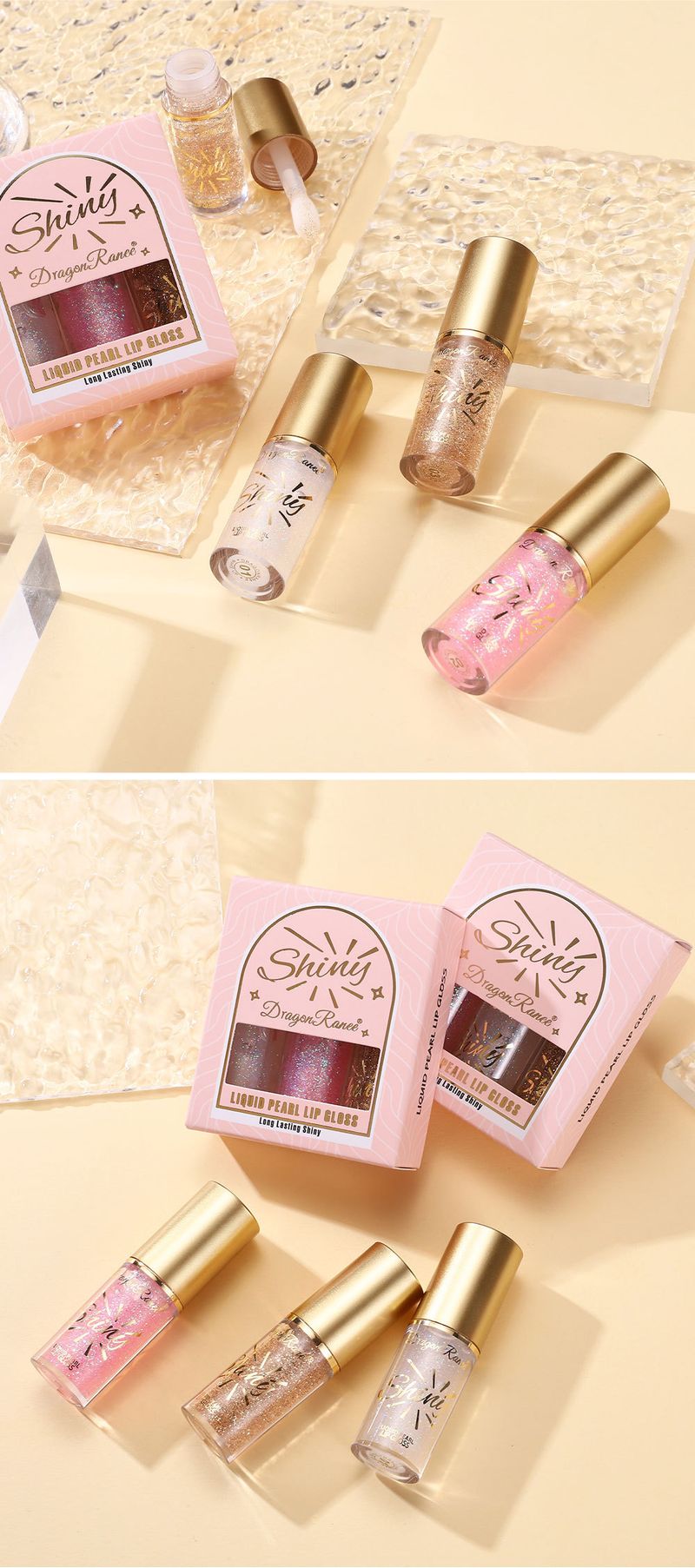 3-Piece Set Of Large-Brush Mirror Finish Lip Gloss - Shimmery Lip Oil & Lip Glaze With Pearlescent Sheen, Hydrating Formula, Fine Glitter Particles_voghion.com