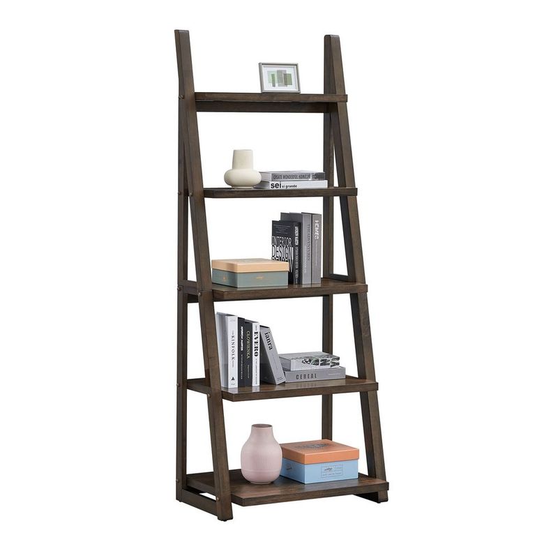 5-Tier Shelves,Bookshelf, Storage Rack, Bookcase With Rubber Wood Frame, Ladder Shelf For Living Room, Home Office, Kitchen, Bedroom, Apartment ,Rus_voghion.com