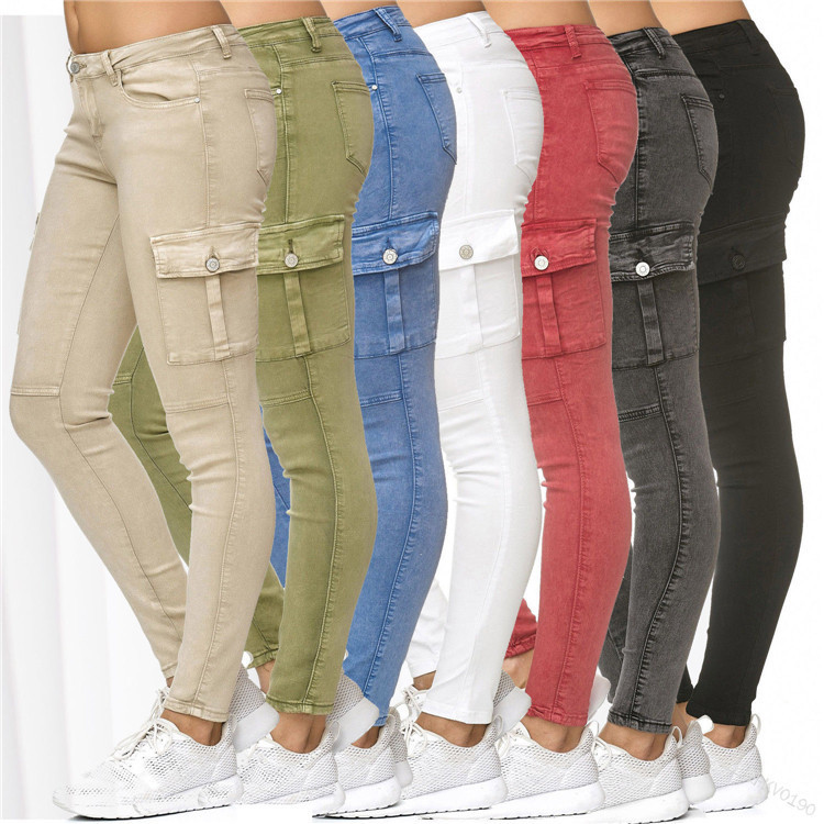 Herbst und Winter im neuen Stil Jeans Seite dreidimensionale Tasche enge Slim-Fit-Hosen Damenhosen S-3XL_voghion.com