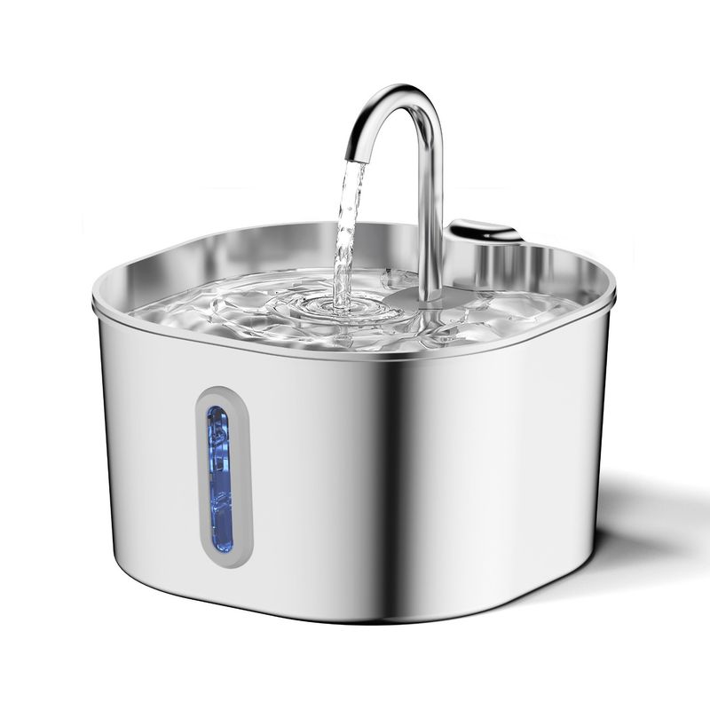 Distributeur d'eau pour animaux de compagnie 2,2 L en acier inoxydable, distributeur automatique d'eau pour chats, bouteille ronde_voghion.com