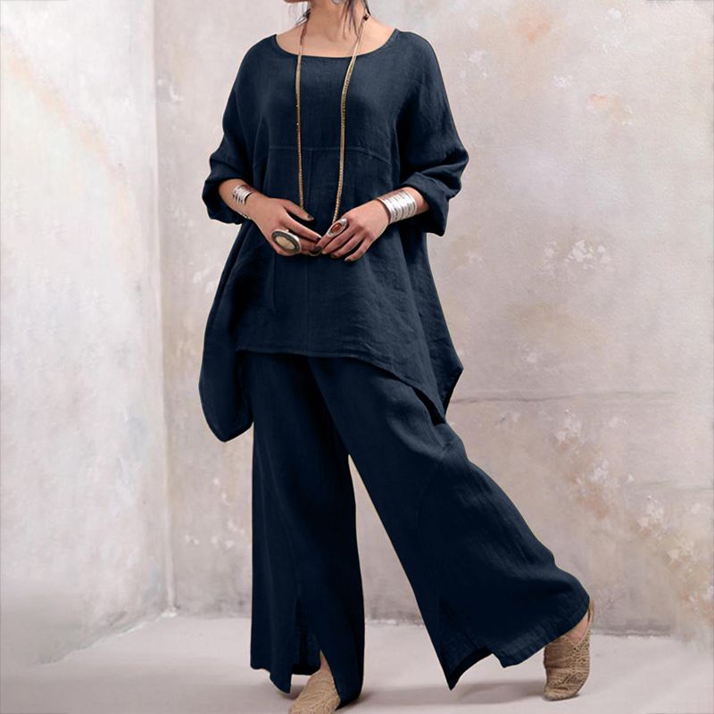 Women's Spring and Autumn new long-sleeved round neck large size fashion loose two-piece suits for women_voghion.com