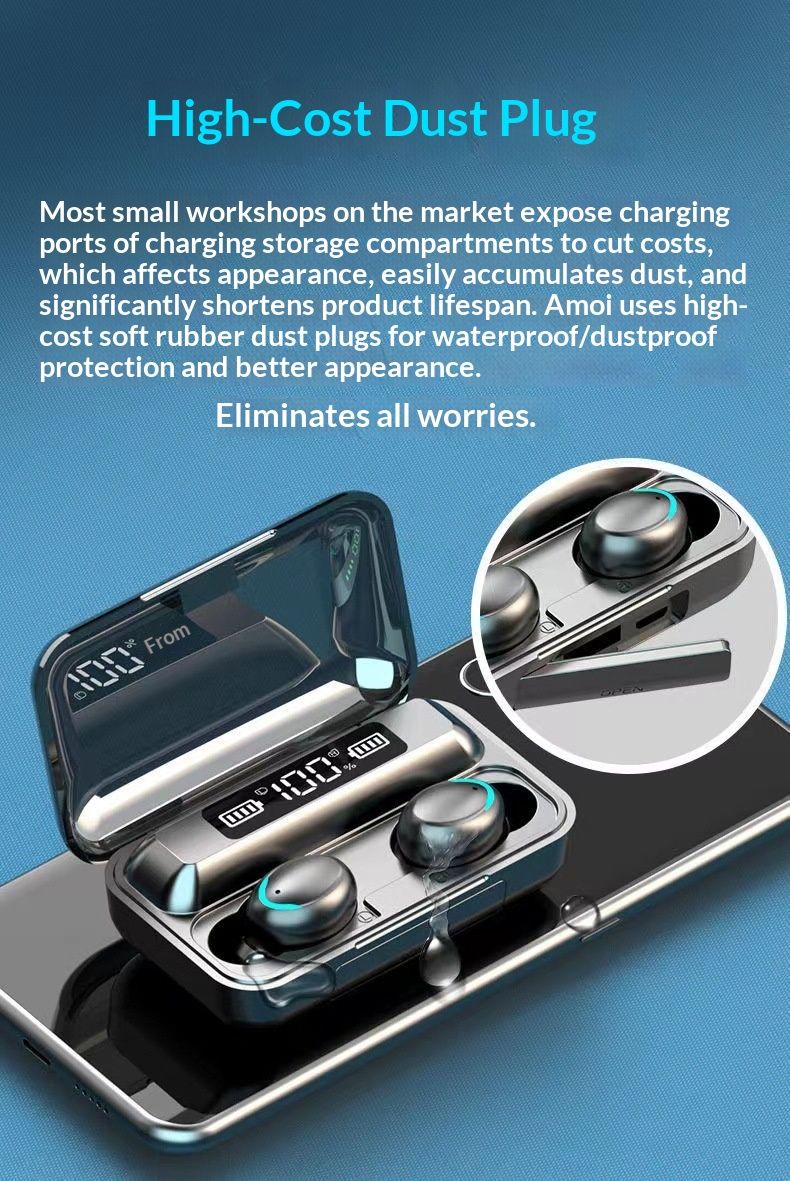 NeoGear F9 Neue grenzüberschreitende E-Commerce-fähige Dual-Ohrhörer mit digitalem Display, Powerbank-Funktion, Bluetooth 5.0 und intelligenter Geräuschunterdrückung_voghion.com