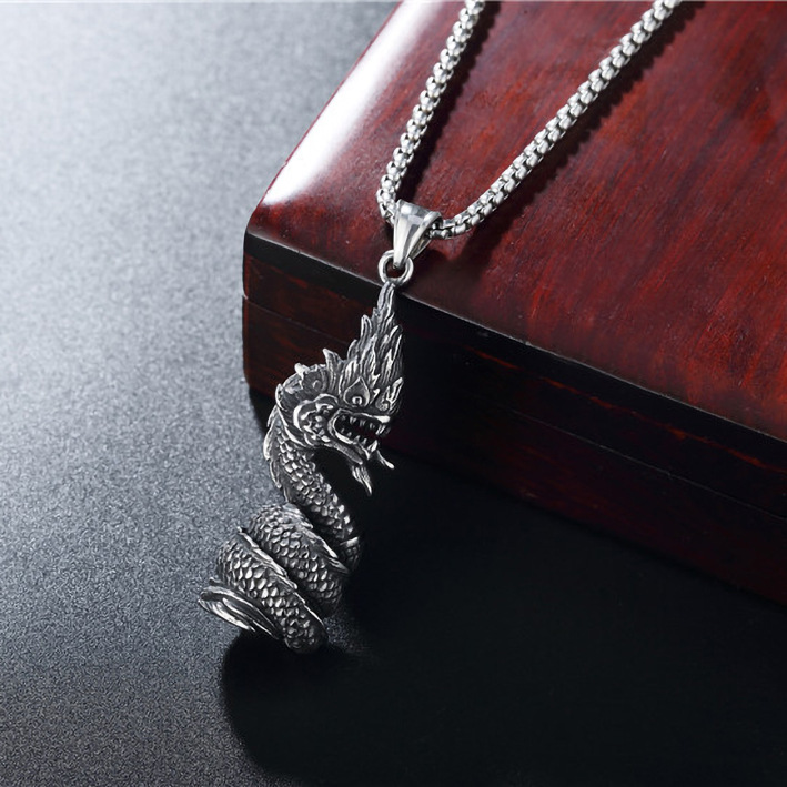 Retro Draak Hanger Ketting voor Vrouwen Mannen Punk Hiphop Rvs Ketting Dier Choker Trui Ketting Sieraden_voghion.com