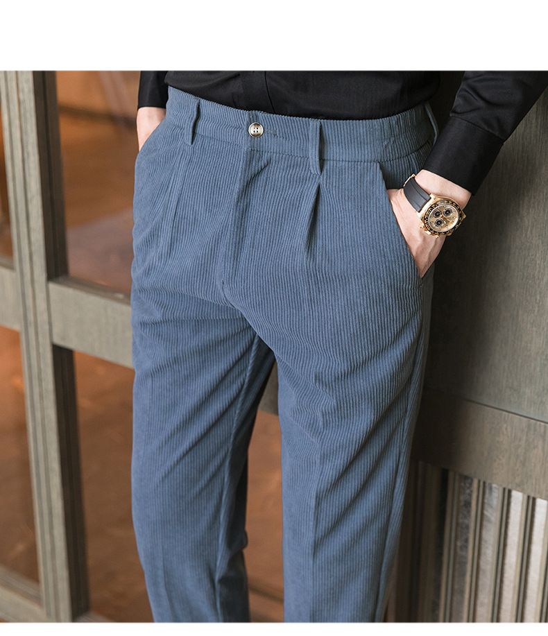 Herren Freizeithose Herbst und Winter Neue Cordhose Schlanke trendige Anzughose_voghion.com