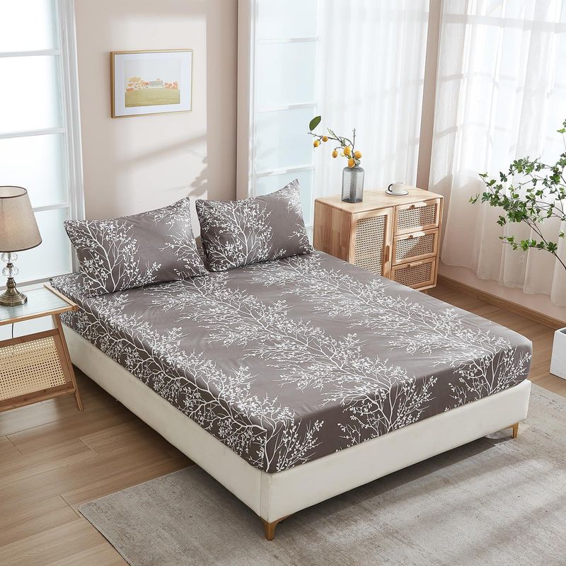 Set di biancheria da letto con motivi floreali botanici, lenzuola con angoli, misura Queen/King, 100% cotone biologico, stampa digitale ipoallergenica, per camera da letto padronale e per bambini._voghion.com