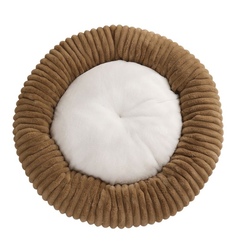 All-Season Round Dog Soft Comfortable Cat Bed Striped Plush Mat Donut Pet Nest_voghion.com