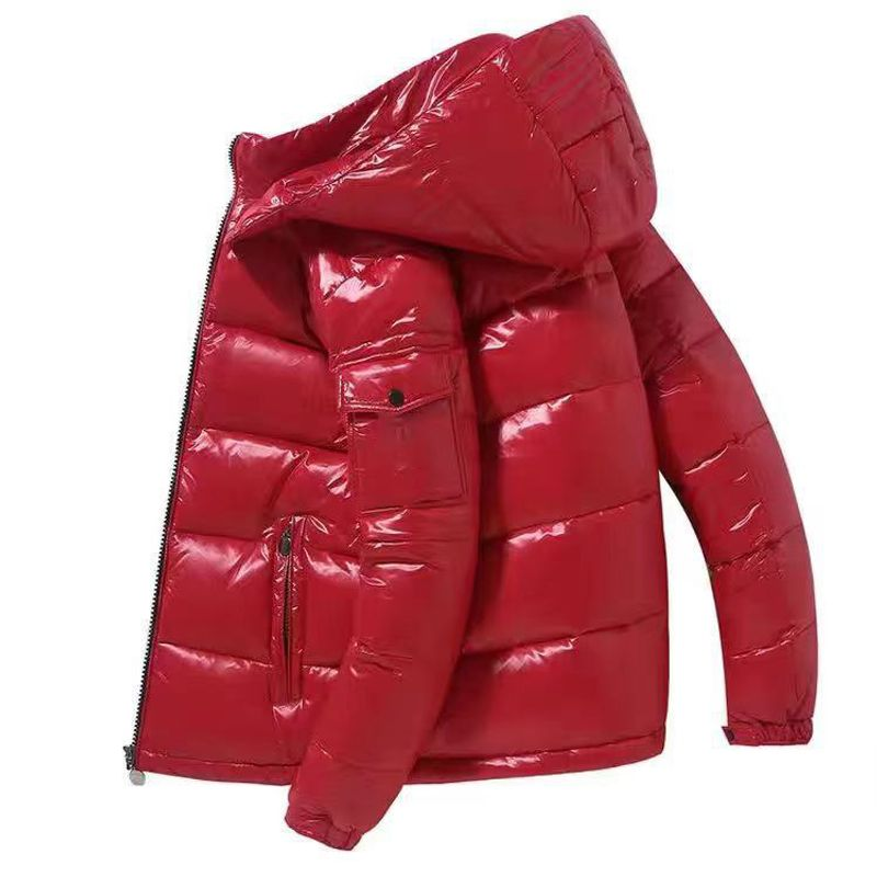 Sulemantel Bright Face Trend kapuutsiga lühike paks talvepommitaja läikiv puffer meeste jope_voghion.com