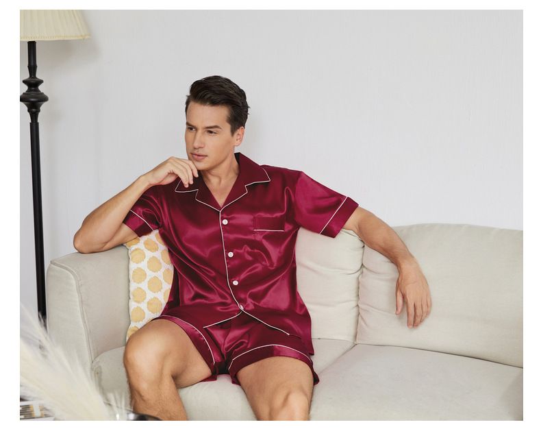 Sous-vêtements d'été pour hommes, costume de maison à revers, pyjama fin pour hommes, vêtements de maison amples de grande taille_voghion.com