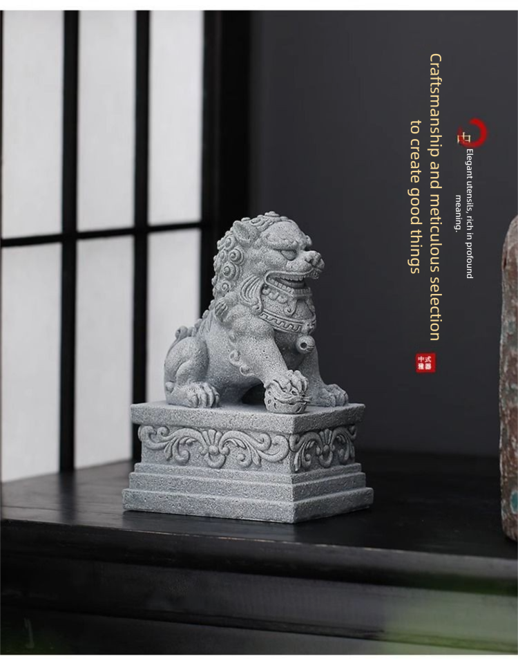 New Stone Carving Lion Pair Cement Chinese Style Creative Fish Tank Bonsai Landscape Decoration Ornament_voghion.com