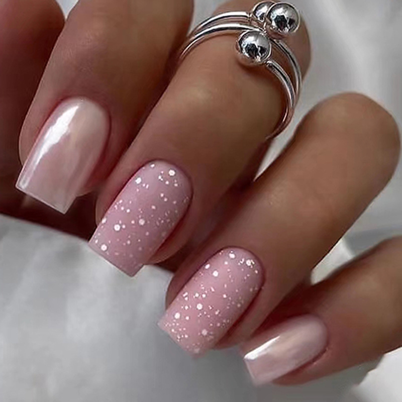 Fyrkantiga 24st Korta lösnaglar Aurora Sier Glitter Gradient Design Avtagbar falska naglar Full Cover Pres_voghion.com