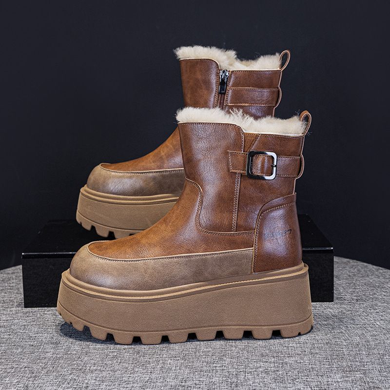 Thick-Soled Snow For Women 2025 Winter New Genuine Leather Thickened Warm Cotton Shoes With Fleece Versatile Northeast_voghion.com