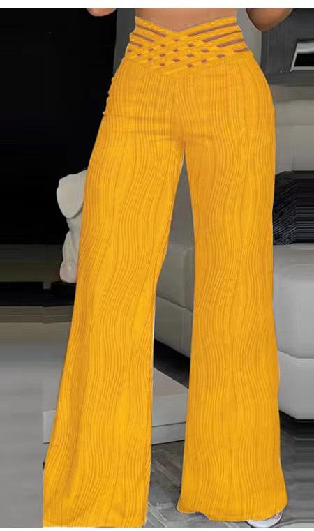 Dame Kleeder Moud Héich Taille Casual Hosen Drapey Pleated Huel Waasser Ripple Breet Been Hosen Damen Hosen_voghion.com