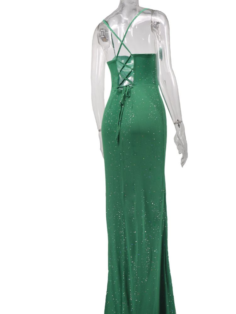 Satin Corset Mermaid Dress With Thigh Slit – Glittery Strapless Gown For Parties, Prom & Evening Events (Black/Red/Green, XS-L)_voghion.com