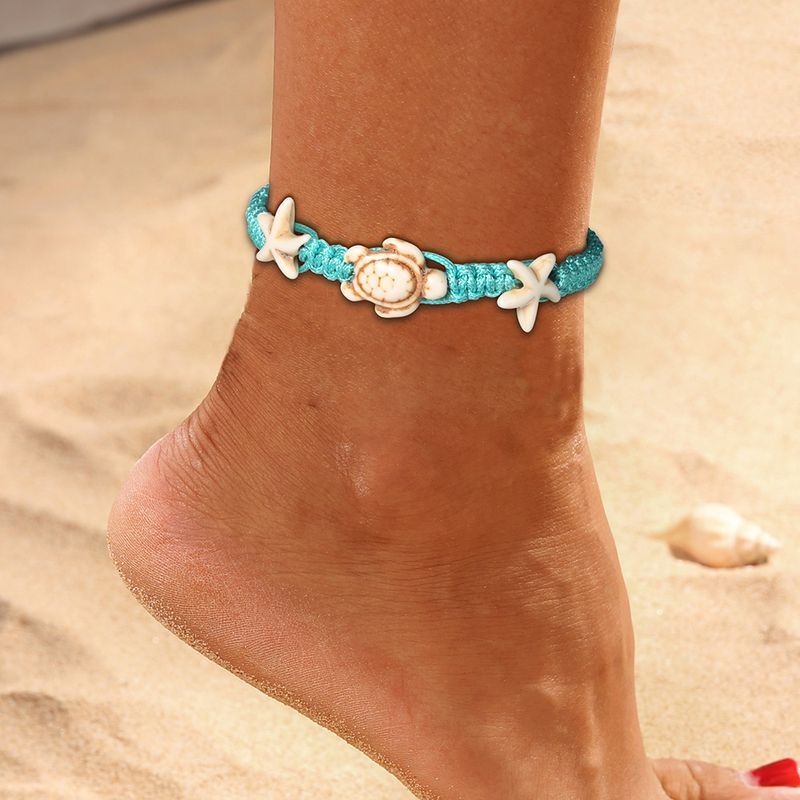 New product accessories handmade woven wax thread turquoise foot decoration turtle starfish creative ankle chain_voghion.com