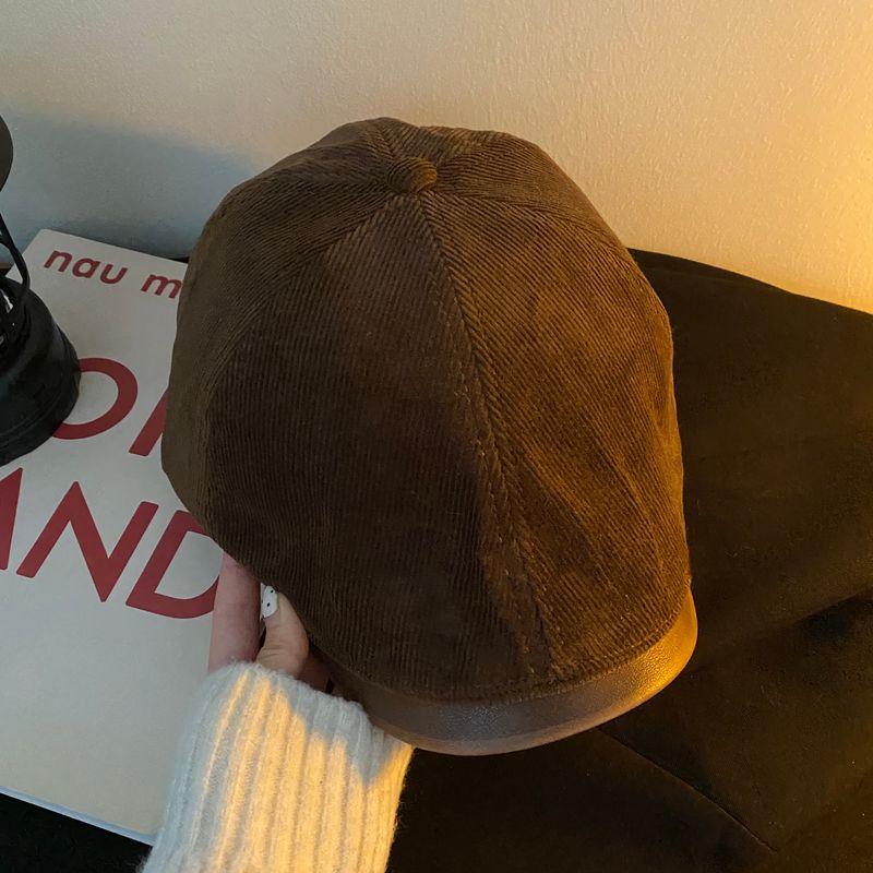 Berretto in velluto a coste in stile coreano per donna, basco reversibile versatile per primavera e autunno, ampia circonferenza della testa,_voghion.com