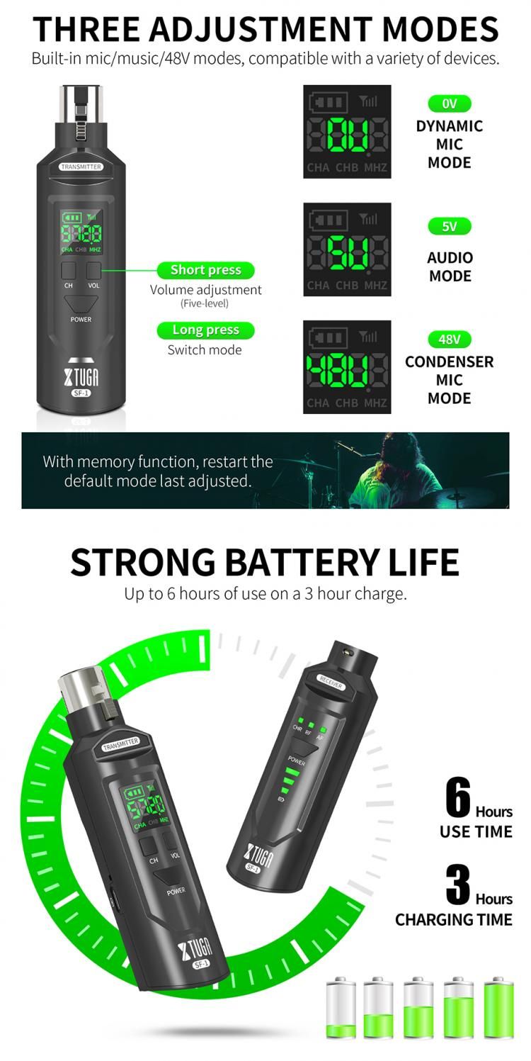 XTUGA UHF Microfono professionale Convertitore wireless XLR Trasmettitore ricevitore ricaricabile per microfono dinamico/a condensatore_voghion.com