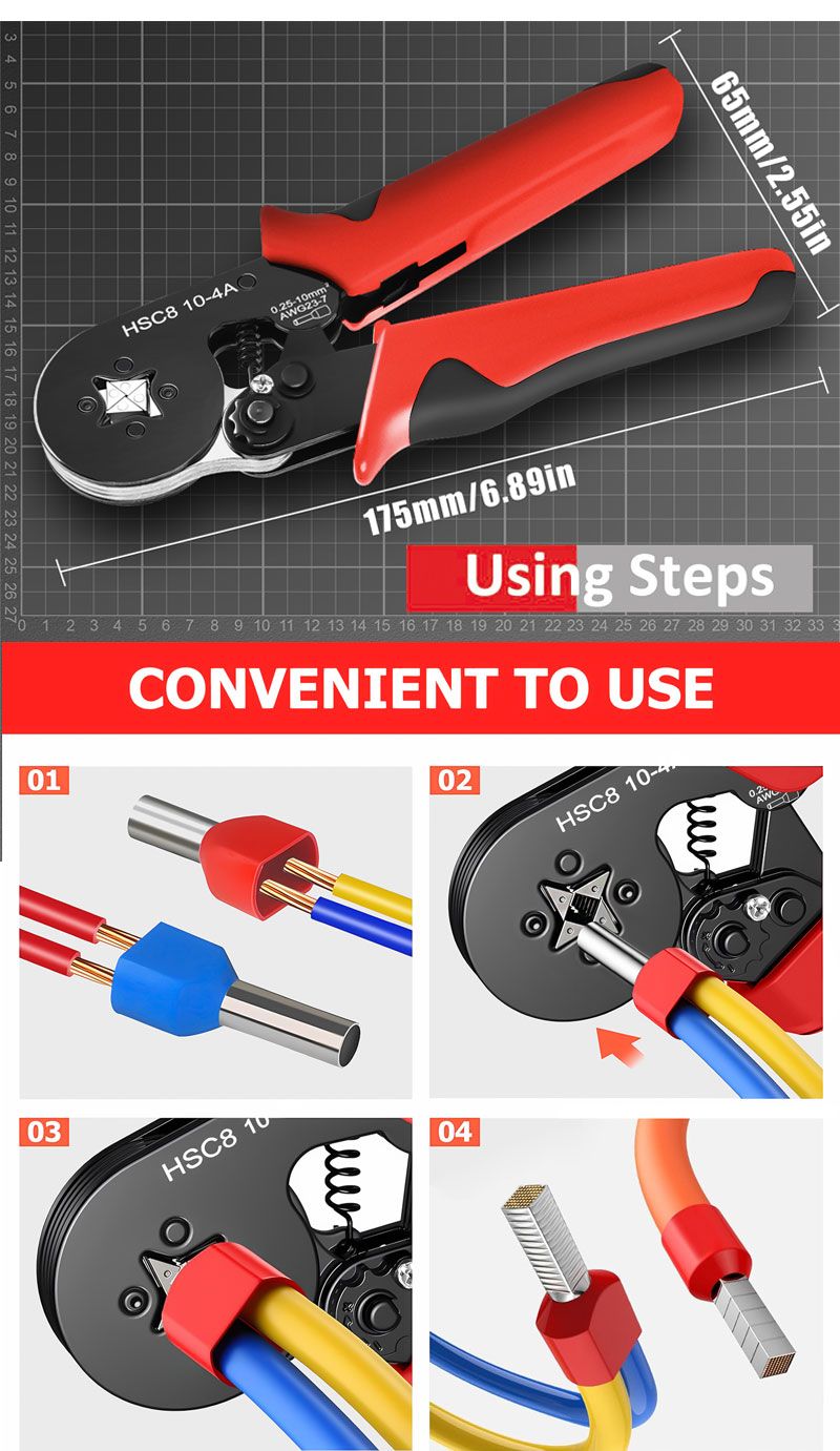 10-40.25-10mm²/AWG23-7 Wire Connection Repair Clamp Ferrule Sleeves Terminal Crimping Tools Mini Electrical Pliers HSC8_voghion.com