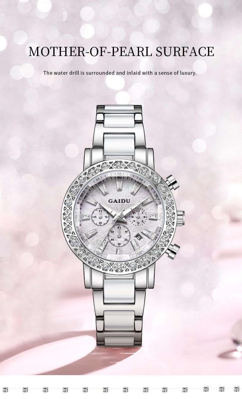 Elegant Women's Watch With Diamond Accents, Date Display, Waterproof, Luminous, Mother-of-Pearl Dial, Stainless Steel Band_voghion.com