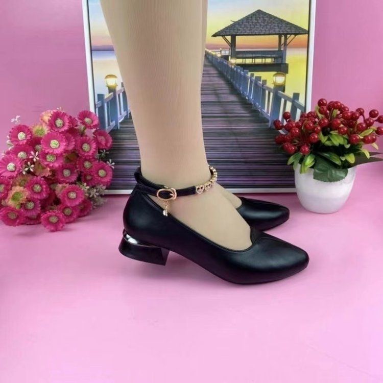 Scarpe singole con tacco basso, scarpe alla moda per la mamma, comode, scarpe casual da donna con fibbia in pelle con una sola parola e suola morbida_voghion.com