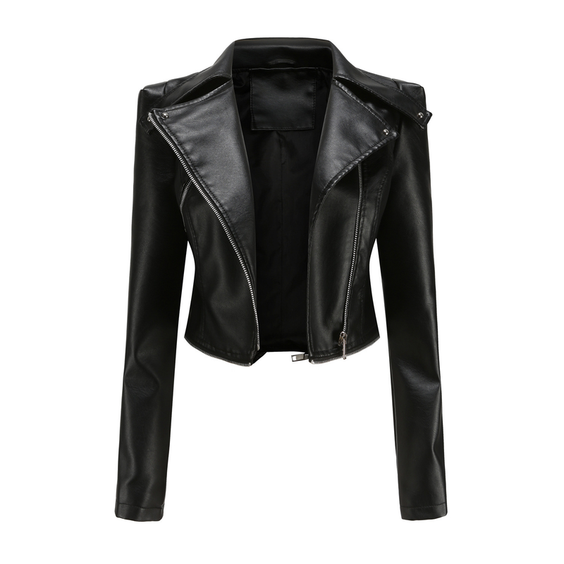 Giacca in pelle da donna con orlo staccabile, giacca casual alla moda_voghion.com