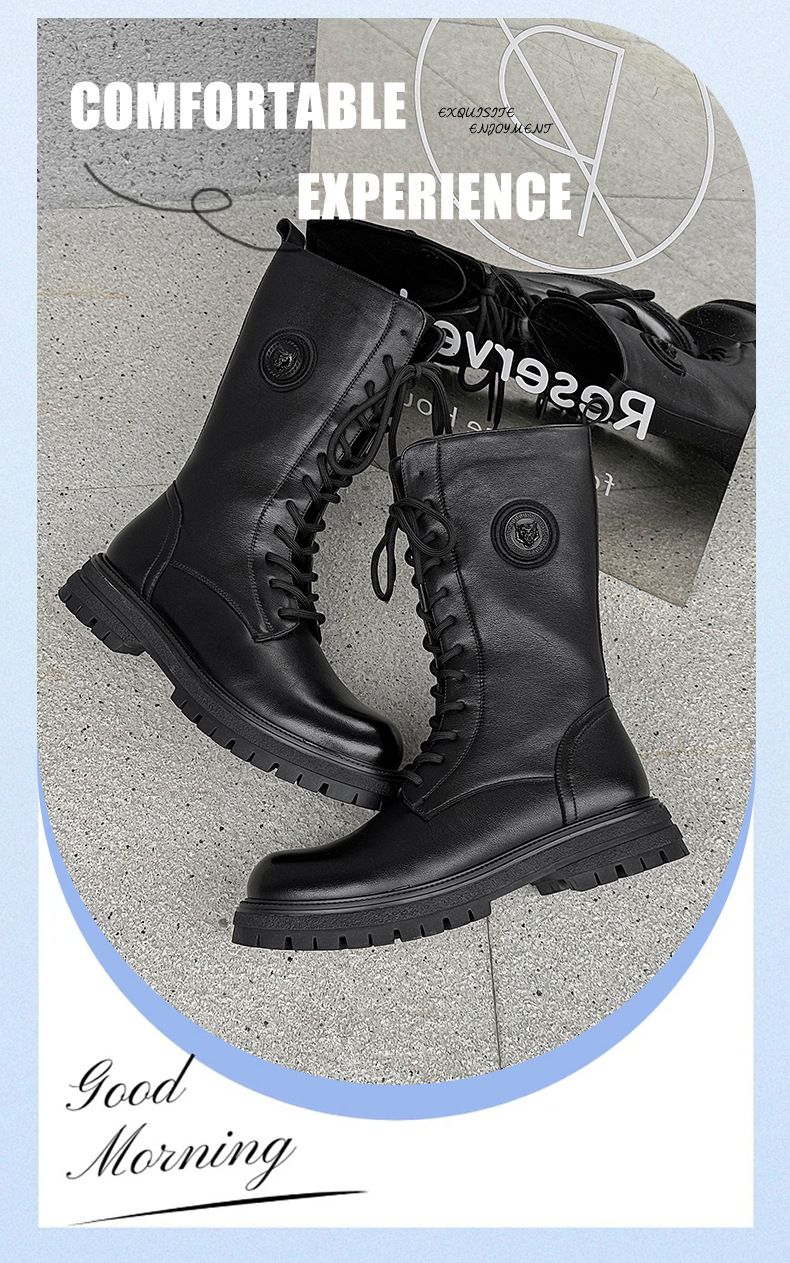 Retro Tooling Boots Long Tube Thick Sole Heightening Martin Boots Thermal Locomotive Knight Boots Men's Boots_voghion.com