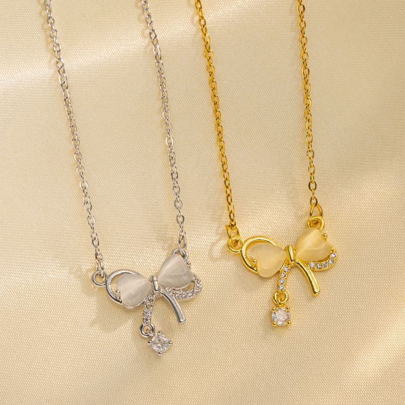 Bow Necklaces Simple, Luxurious And Niche Designs, Love Cat's Eye Stone Pendants For Women With Versatile Collarbone_voghion.com