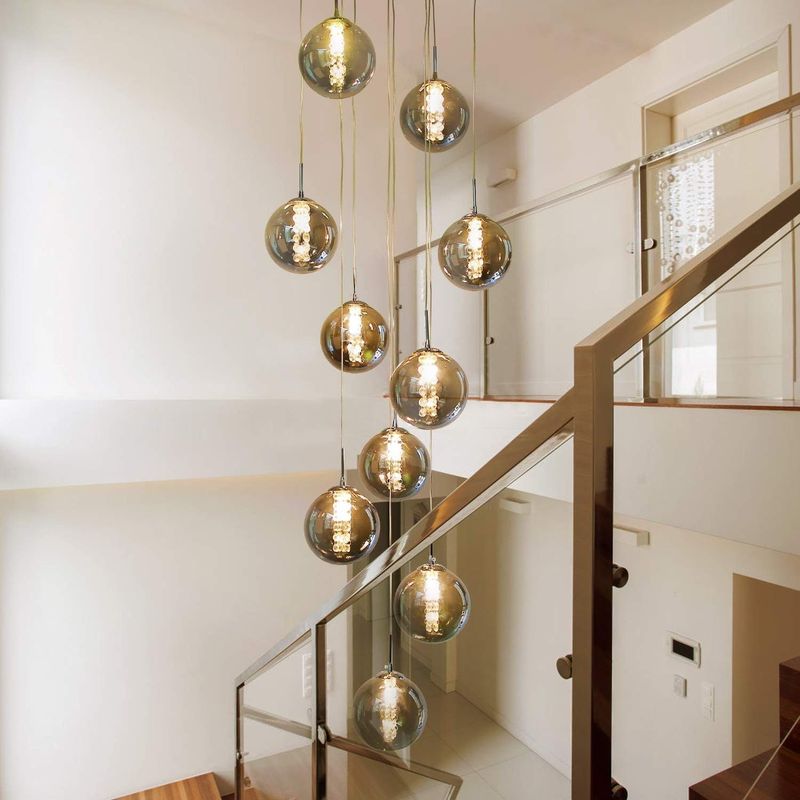 Glitzerlife Pendelleuchte Esstisch Pendellampe 10 Flammig - Höhenverstellbar Kronleuchter Hängeleuchte Aus Glas In Farbe Grau Für Wohnzimmer Schlafzimmer Esstisch_voghion.com