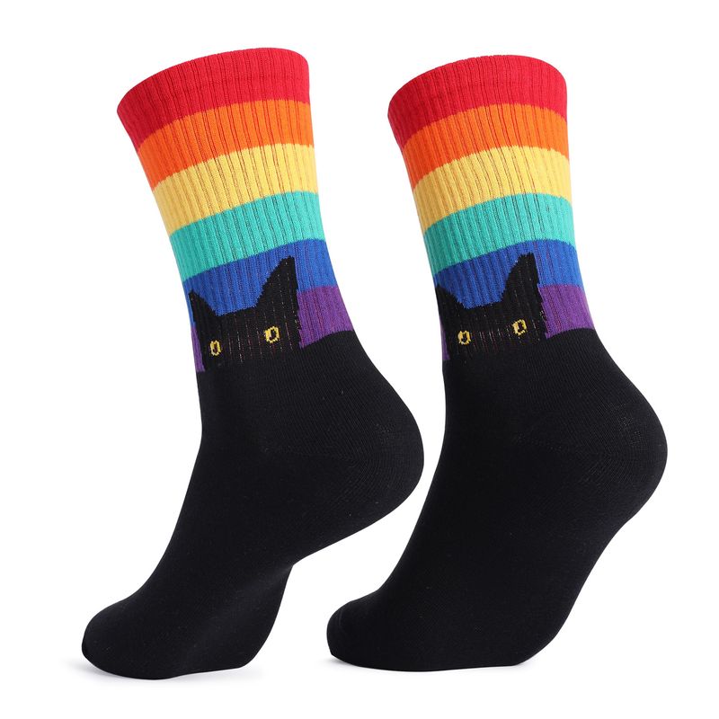 Casual socks hot cat dog rainbow large size cotton socks women's casual cotton women's mid-tube socks_voghion.com