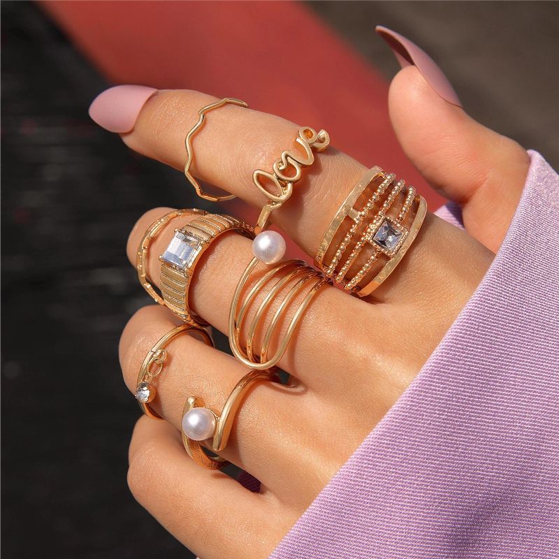 Ensemble de bagues ouvertes en forme de cœur et de papillon, serties de diamants, style Niche, avec motif étoile et lune empilables_voghion.com