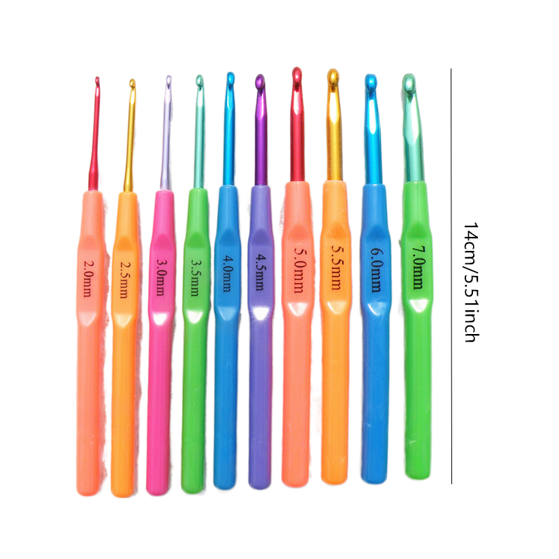 10Pcs/Set Crochet Hook Set Sweater Needle Knitting Tools Aluminium Oxide Plastic Shank Coloured Crochet Hooks_voghion.com