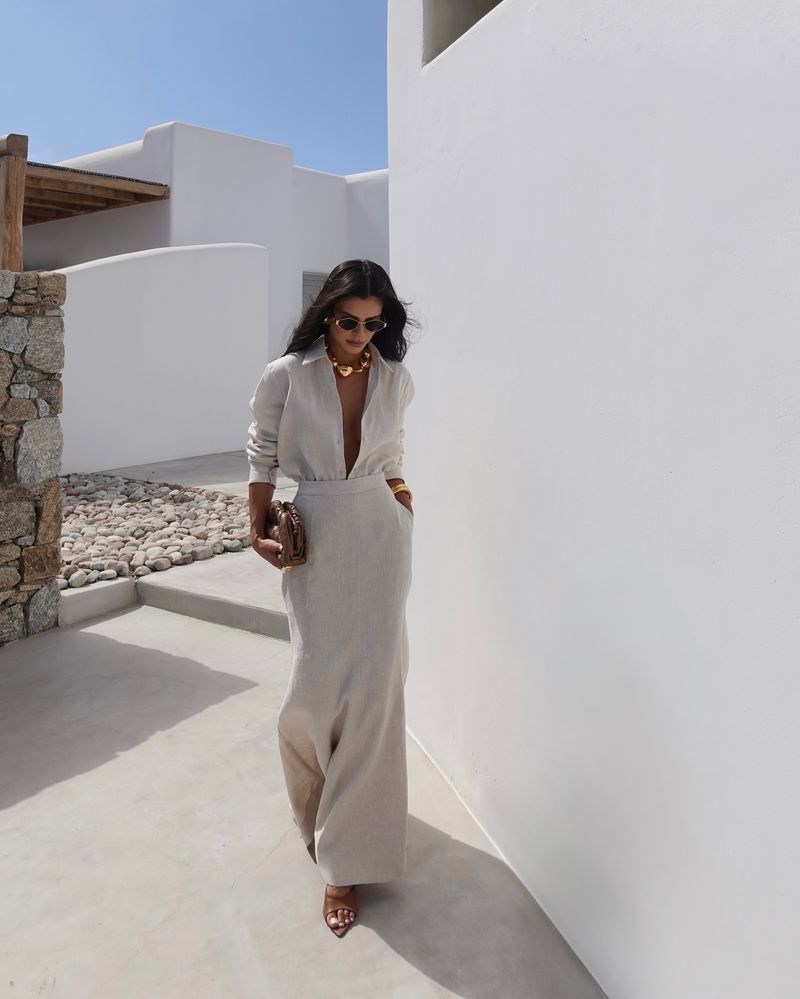 K Nuovo elegante set di due pezzi con camicia a maniche lunghe con colletto e gonna snellente a vita alta_voghion.com
