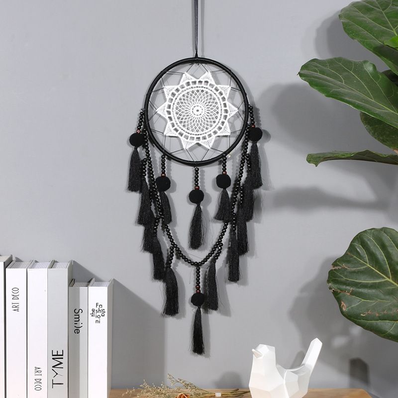 Weißer großer Traumfänger aus Spitze, Heimdekoration, Wandbehang, einfache handgemachte DIY-Haarkugel, Quaste, Anhänger, Hochzeitsdekoration_voghion.com