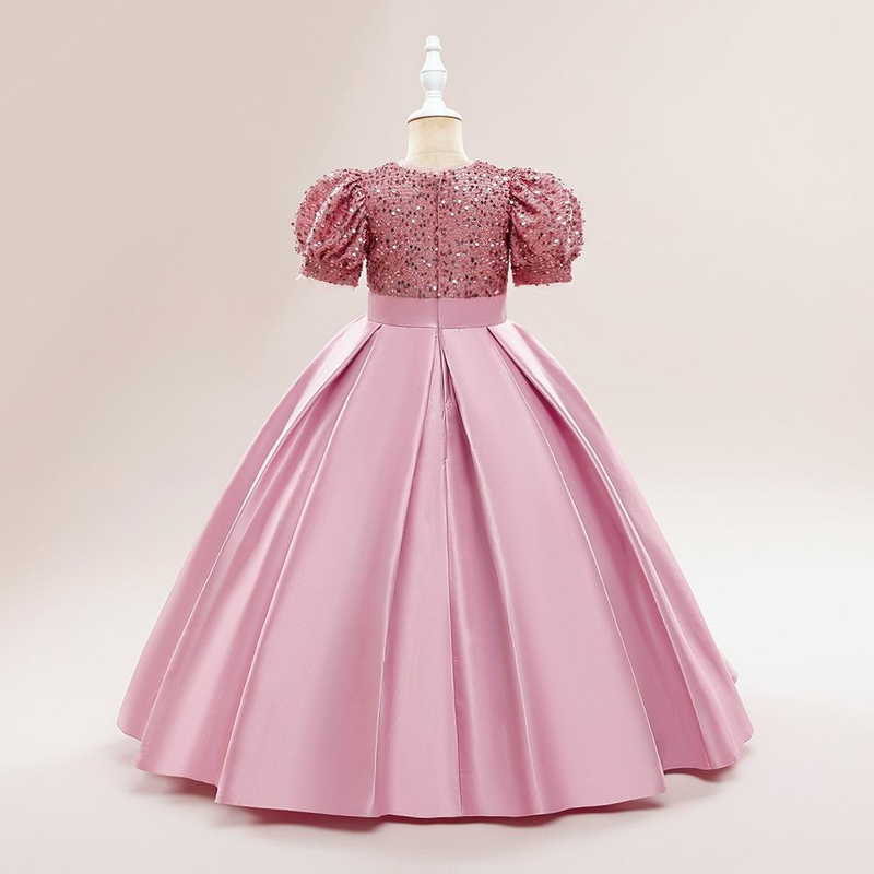 Nuovo vestito da principessa per bambine di taglia media e grande con maniche a sbuffo in glitter e gonna tutù in raso con giunture_voghion.com
