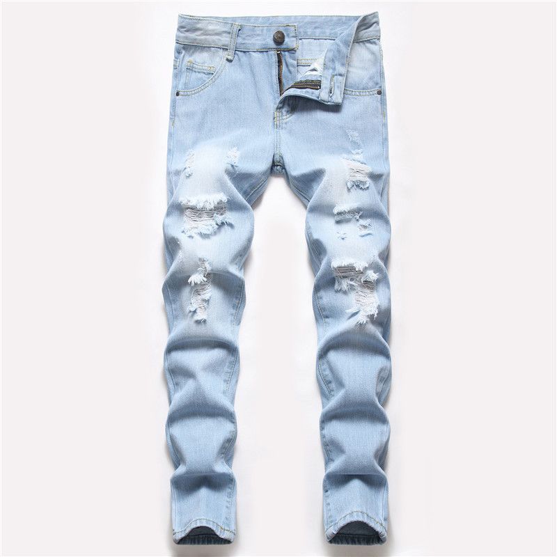 Vêtements pour enfants Pantalons déchirés spéciaux pour garçons, jambe droite, denim délavé non extensible_voghion.com