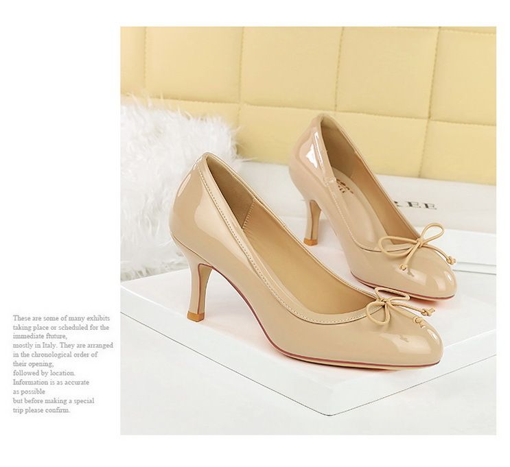 6682-2 Bowknot Runde Zehe High Heels Flacher Mund Einzelne Pendeln Tägliche Arbeit Slip-On Damenschuhe Abnehmen_voghion.com