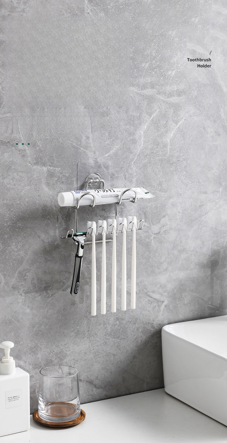 Modern Minimalist Stainless Steel Toothbrush Holder Wall-mounted No-drill Circular Design Practical Drainage_voghion.com