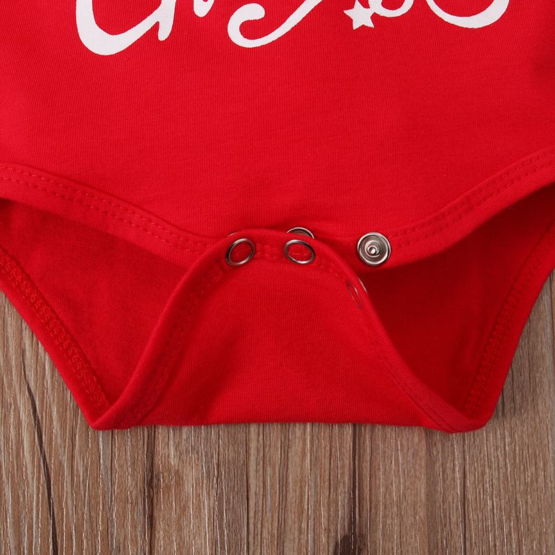„Weihnachts-Strampler mit Buchstabenprint für Mädchen + rot-kariertes Trägerkleid, 3-teiliges Outfit-Set, süße Festtagskleidung für Kleinkinder und Kinder“_voghion.com