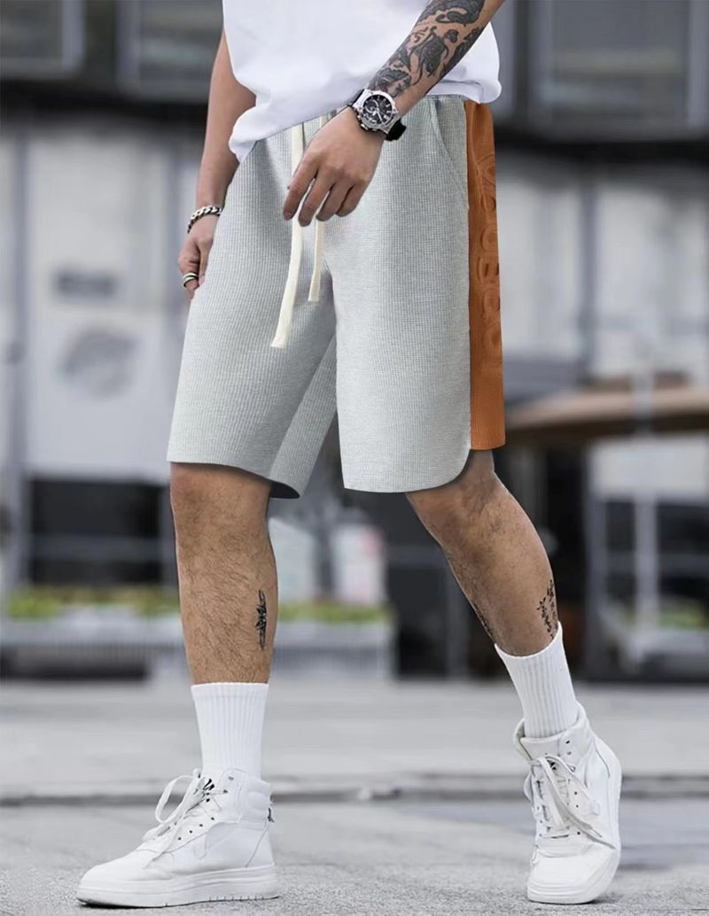 Unschlagbare Qualität 2025 Neue Herren-Shorts mit Farbblockierung und Waffelmuster, lockere Sommer-Freizeithose für draußen_voghion.com