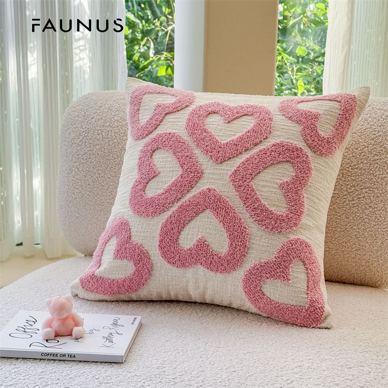 Luxury Chenille Embroidered Heart Pillow Cover - Valentine's Day Gift Super Soft & Plush (Double-Sided For Sofa Bed Nursery Machine Washable)_voghion.com