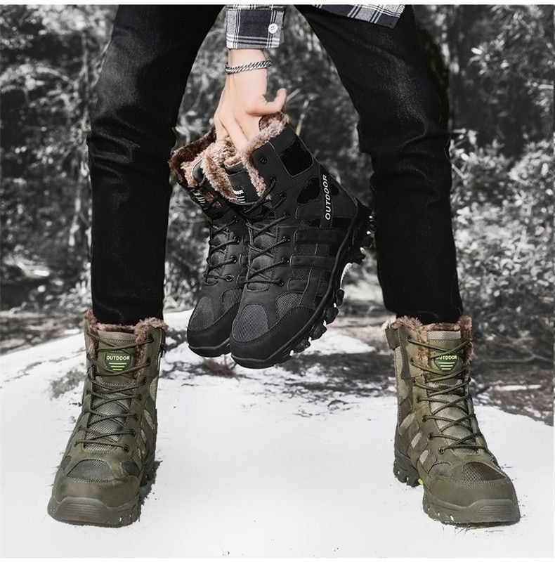 Bottes d'hiver de marque pour hommes, bottes de neige épaisses et chaudes, à lacets, bottines pour hommes, bottes de moto imperméables pour hommes, taille 47_voghion.com