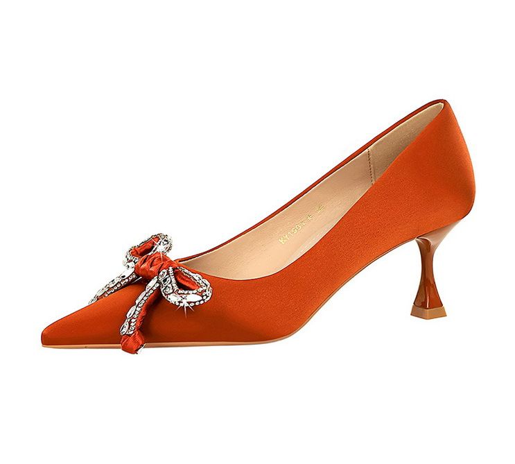 1961-H61 Wind Light Luxury Water Diamond Bow Tip Fine Middle Silk Wine Glass Heel Women's Single Shoe_voghion.com
