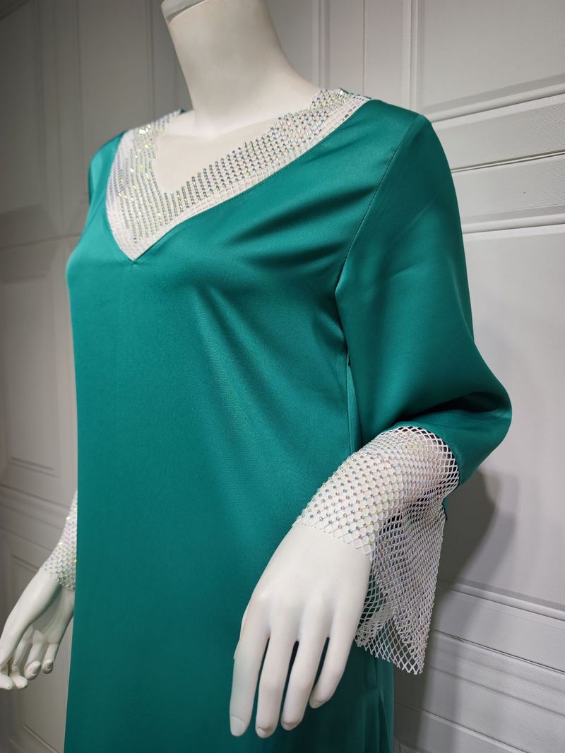 Abito lungo da donna in maglia di diamanti con paillettes in raso per donne musulmane_voghion.com