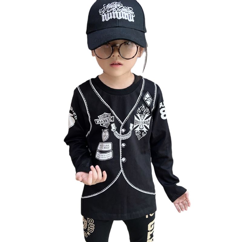 Camiseta gráfica negra de algodón para niños y niñas (3-8 años, 90-140 cm)_voghion.com