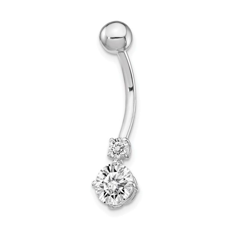 10k White Gold W/3 And 6mm Czs Belly Dangle_voghion.com